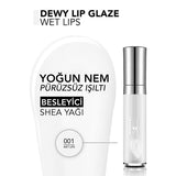 Flormar Dewy Lip Glaze: Hydrating, Non-Sticky Lip Gloss with Shea Butter for Lasting Shine & Smooth Lips - Wet Lips 001