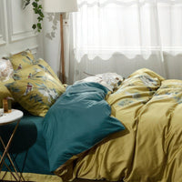 Solarosa Yellow Flower Bird Silky Egyptian Cotton Bedding Set | 3CARATS