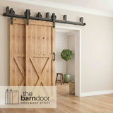 Spoke Wheel Black Double Bypass Barn Door Hardware Kit