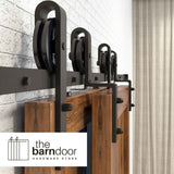 Spoke Wheel Black Single Bypass Barn Door Hardware Kit