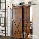 Spoke Wheel Brushed Nickel Double Bypass Barn Door Hardware Kit