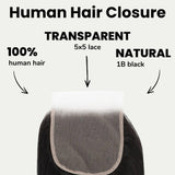 Straight 5x5 Transparent Lace Human Hair Closure