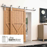 Straight Strap Brushed Nickel Double Bypass Barn Door Hardware Kit