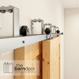Straight Top Mount Brushed Nickel Double Bypass Barn Door Hardware Kit