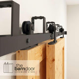 Straight Top Mount Black Double Bypass Barn Door Hardware Kit