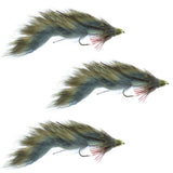 3 Pack Cone Head Zuddler Trout and Bass Streamer Fly - Natural - Size 4