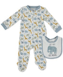 Chickpea Cutie Pie Baby Baby Boys Printed Cotton Coverall and Bib Set