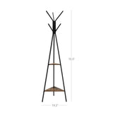 Modern Coat Rack with Matte Black Metal Frame and 2 Shelves