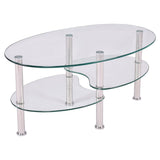 Modern Oval Tempered Glass Coffee Table with Bottom Shelf
