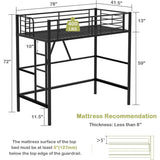 Twin size Black Metal Loft Bed Frame with Ladder - Space Saving Design