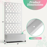 White Metal Outdoor Raised Garden Bed Planter Box with Trellis on Wheels