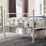 Twin Victorian Style White Metal Platform Bed Frame with Headboard Footboard