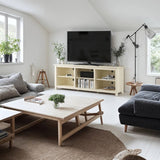 Farmhouse TV Stand in Light Travertine Wood Finish - for TVs up to 70-inch