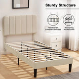 Twin size Beige Upholstered Platform Bed Frame with Headboard
