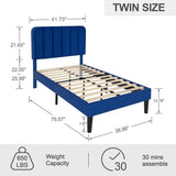 Twin size Blue Upholstered Platform Bed Frame with Headboard