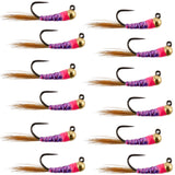 Tungsten Hot Spot Purple Perdigon Tactical  Nymph Fly - 12 Flies Size 18