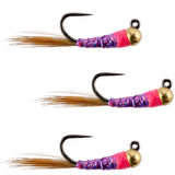 3 Pack Tungsten Hot Spot Purple Perdigon Tactical Euro Nymph - Size 14