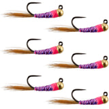 Tungsten Hot Spot Purple Perdigon Tactical Euro Nymph Fly - 6 Flies Size 14