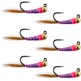 Tungsten Hot Spot Purple Perdigon Tactical Euro Nymph Fly - 6 Flies Size 18