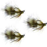 3 Pack Tungsten Bead Tactical Olive Mini Bugger Euro Nymphing Fly - Size 8