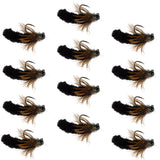 Tungsten Bead Black Mop Fly Tactical Euro Nymph Barbless 12 Flies - Size 14