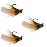 3 Pack Tungsten Bead Cream Mop Fly Tactical Jig Czech Euro Nymph Barbless-  Size 14
