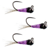 3 Pack Tungsten Purple Perdigon Tactical Jig Euro Nymph Fly - Size 18