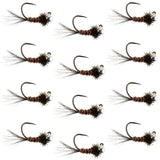 Tungsten Pheasant Tail Tactical Czech Nymph Euro Jig - 12 Flies Size 16
