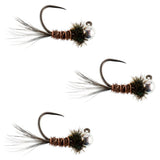 3 Pack Tungsten Pheasant Tail Tactical Jig Euro Nymphing Fly - Hook Size 12