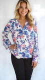 Tahari ASL Bell-Sleeve Georgette Blouse, XL Ivory Slate Coral