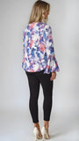 Tahari ASL Bell-Sleeve Georgette Blouse, XL Ivory Slate Coral