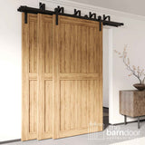 Straight Strap Triple Track Bypass Barn Door Hardware Kit | Matte Black
