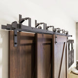 Straight Strap Triple Track Bypass Barn Door Hardware Kit | Matte Black