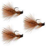 3 Pack Tungsten Bead Tactical Brown Mini Bugger Euro Nymph Fly - Size 12