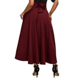 Fashion Women's Ladies Solid Color Bandage Pleated Cocktail Party High Waist  Summer A Line Skirts With Pocket