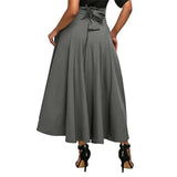 Fashion Women's Ladies Solid Color Bandage Pleated Cocktail Party High Waist  Summer A Line Skirts With Pocket