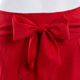 Fashion Women's Ladies Solid Color Bandage Pleated Cocktail Party High Waist  Summer A Line Skirts With Pocket