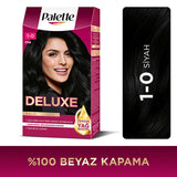 Palette Deluxe: Intense Black Hair Dye 1-0 - Long Lasting Color, Deep Conditioning with Micro Oils, At-Home Permanent Hair Coloring
