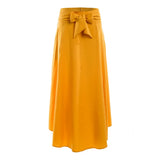 Fashion Women's Ladies Solid Color Bandage Pleated Cocktail Party High Waist  Summer A Line Skirts With Pocket