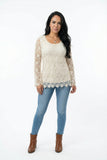 V Cristina Crocheted Long Sleeve Tunic Top, Large