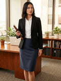Le Suit Women's Shadow-Stripe Skirt Navy Size 10