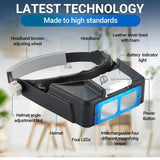 GTE Rechargeable Headband Magnifier with LED Light – 4 Interchangeable Lenses (1.5X–3.5X) Hands-Free Visor for Jewelers, Crafts & Hobbies