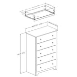 Dark Brown Chocolate Wood Finish 5-Drawer Bedroom Chest of Drawers