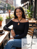 Aqua Off-the-Shoulder Halter Top