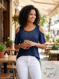 Star Vixen Womens Cold-Shoulder Top