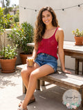 Free People Women’s Glisten Crochet Knit Cami Tank Top Love Potion Pink, Large