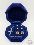 Cubic Zirconia Cross Pendant Necklace and 3-PC. Stud Earrings Set