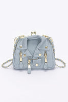 Faux Denim Leather Jacket Style Crossbody Bag
