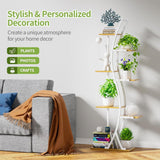 63-inch Tall Indoor Plant Stand with White Metal Frame and Wood Finish Shelves