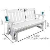 4ft Heavy Duty Amish Porch Glider Bench in White with Cupholders - Made in USA